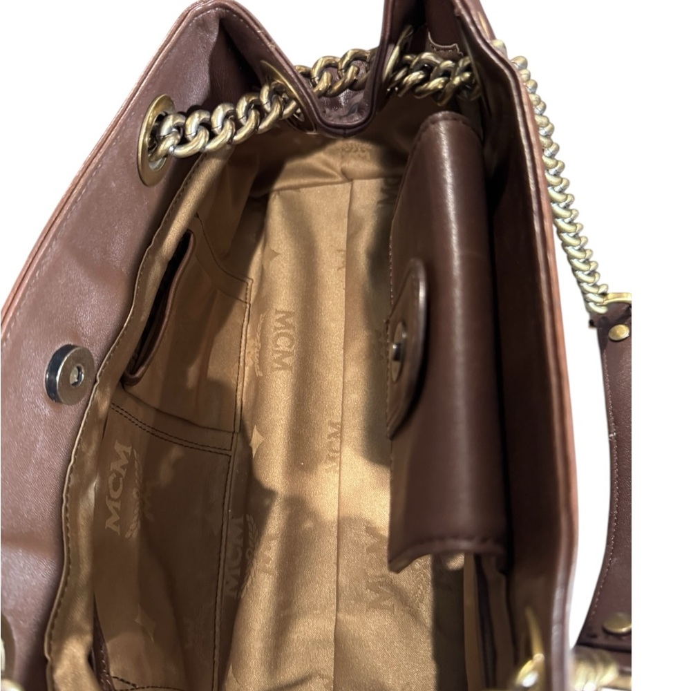 MCM Brown Leather Quilted Chain Detail Shoulder Bag - Picture 13 of 16
